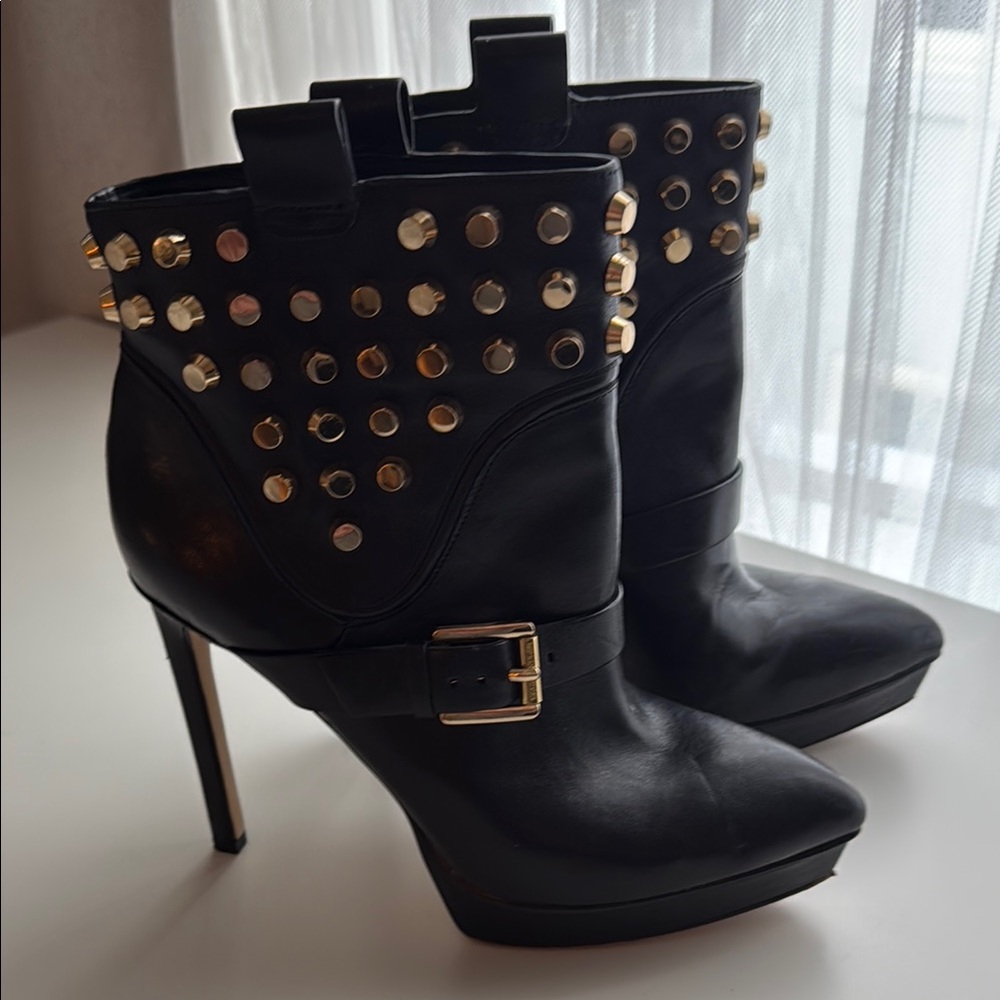 Studded Black Leather Ankle Boots
